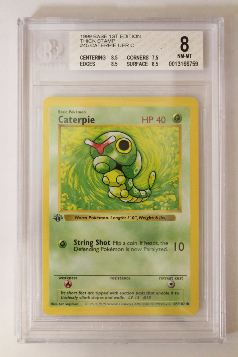 Caterpie (45/102) 1st Edition/Thick Stamp Uncorrected Error Common [Base Set (Shadowless)] Beckett 8