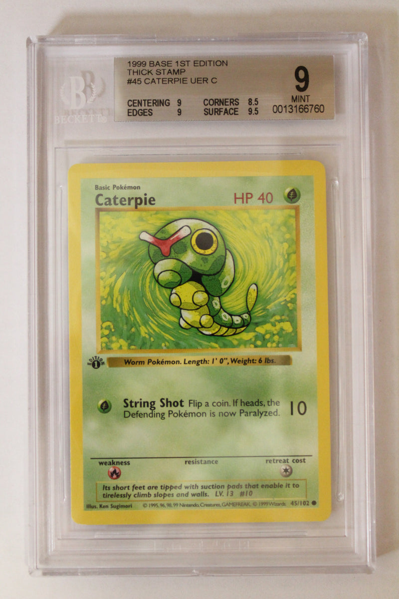 Caterpie (45/102) 1st Edition/Thick Stamp Uncorrected Error Common [Base Set (Shadowless)] Beckett 9