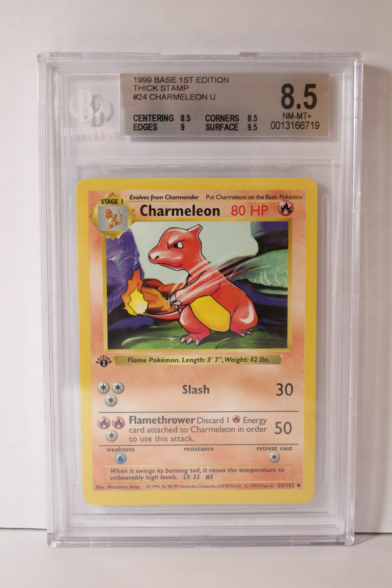 Charmeleon (24/102) 1st Edition/Thick Stamp Uncommon [Base Set (Shadowless)] Beckett 8.5