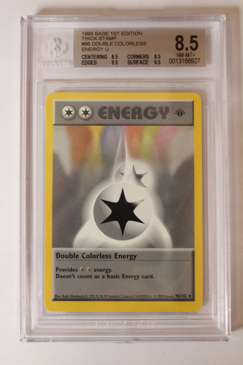 Double Colorless Energy (96/102) 1st Edition/Thick Stamp [Base Set (Shadowless)] Beckett 8.5