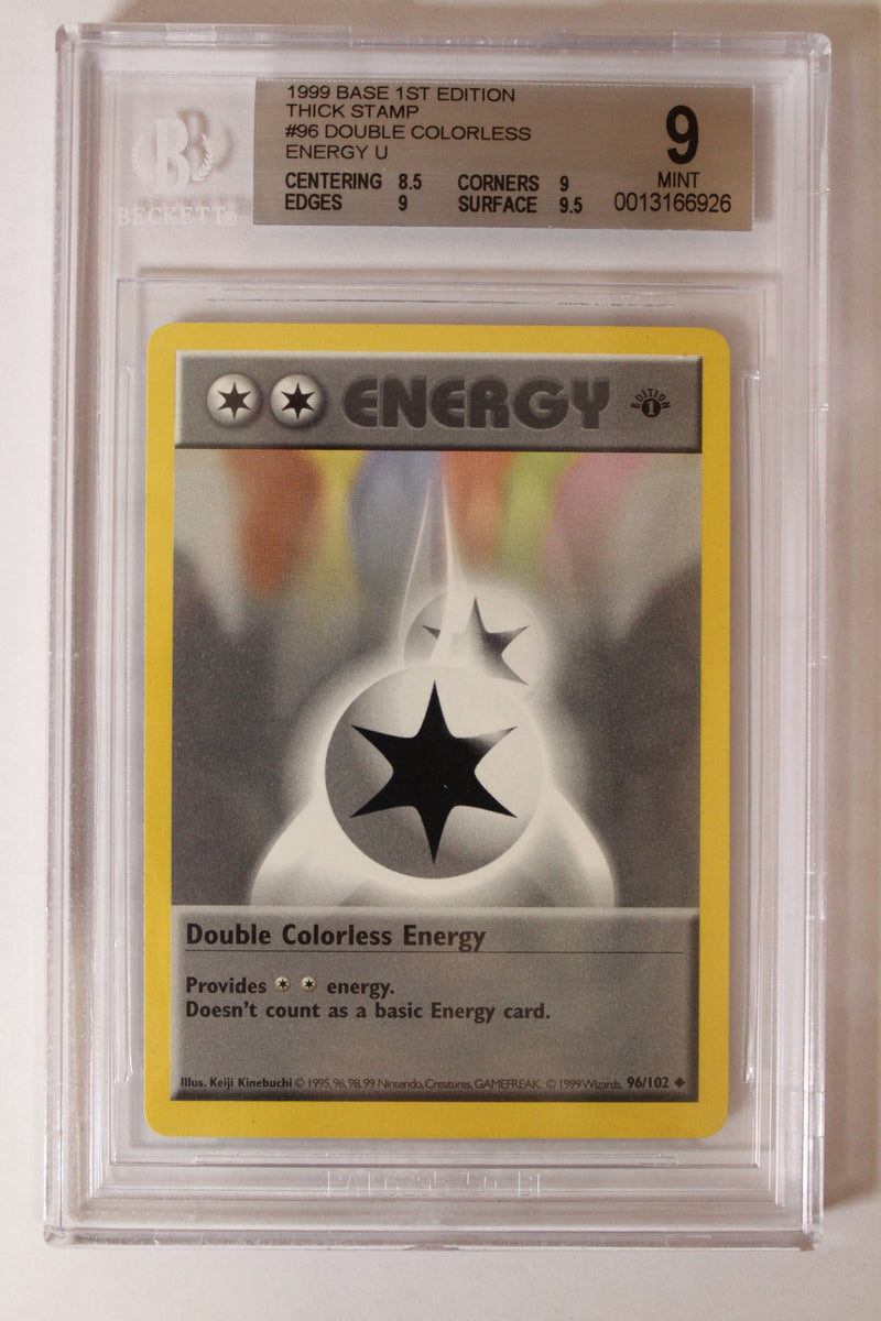 Double Colorless Energy (96/102) 1st Edition/Thick Stamp [Base Set (Shadowless)] Beckett 9
