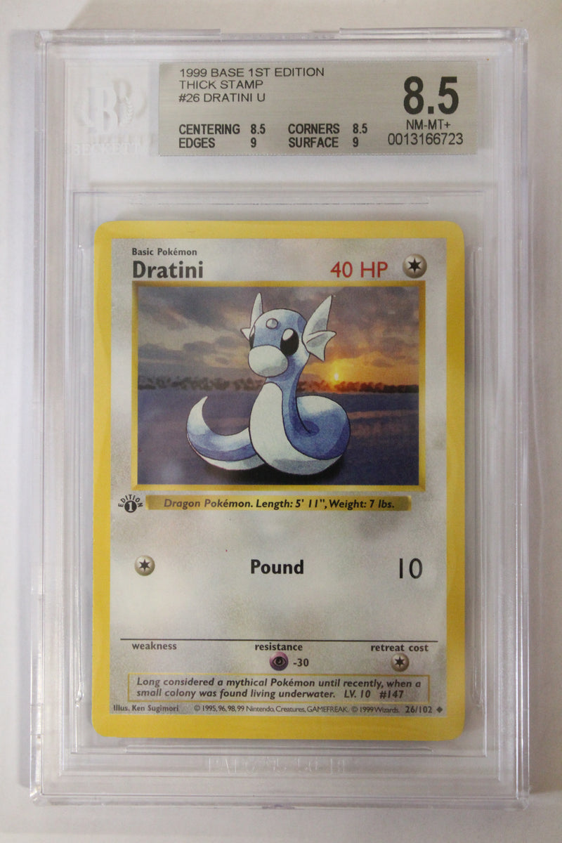 Dratini (26/102)  1st Edition/ Thick Stamp Uncommon [Base Set (Shadowless)] Beckett 8.5