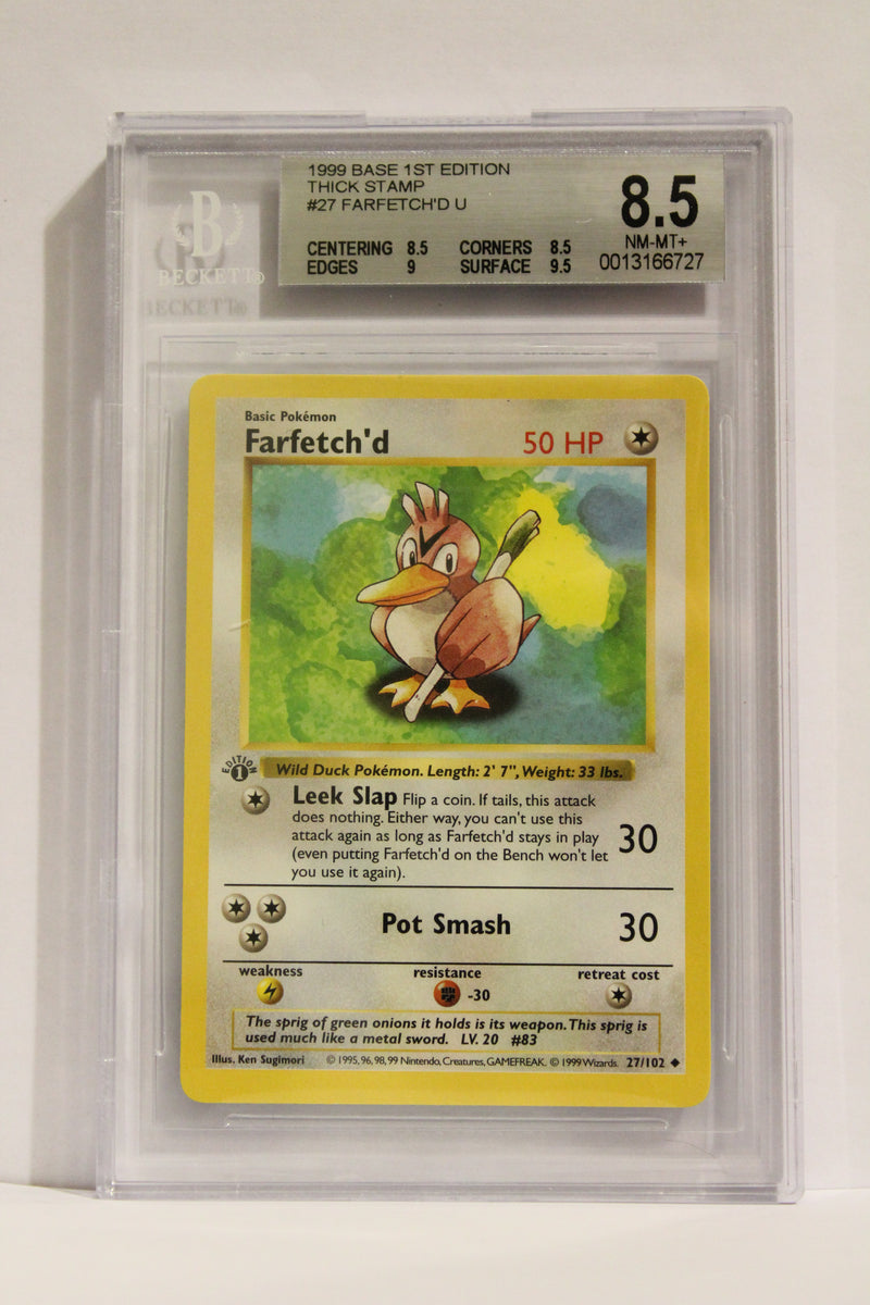 Farfetch'd (27/102) 1st Edition/Thick Stamp Uncommon [Base Set (Shadowless)] Beckett 8.5