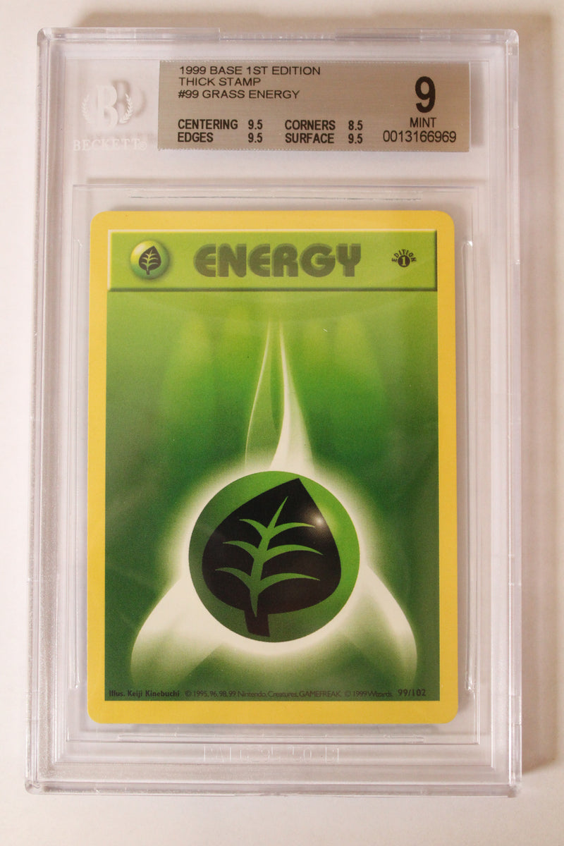 Grass Energy (99/102) 1st Edition/Thick Stamp [Base Set (Shadowless)] Beckett 9