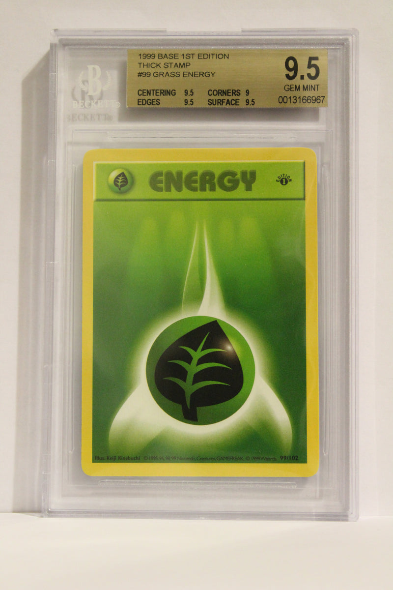 Grass Energy (99/102) 1st Edition/Thick Stamp [Base Set (Shadowless)] Beckett 9.5