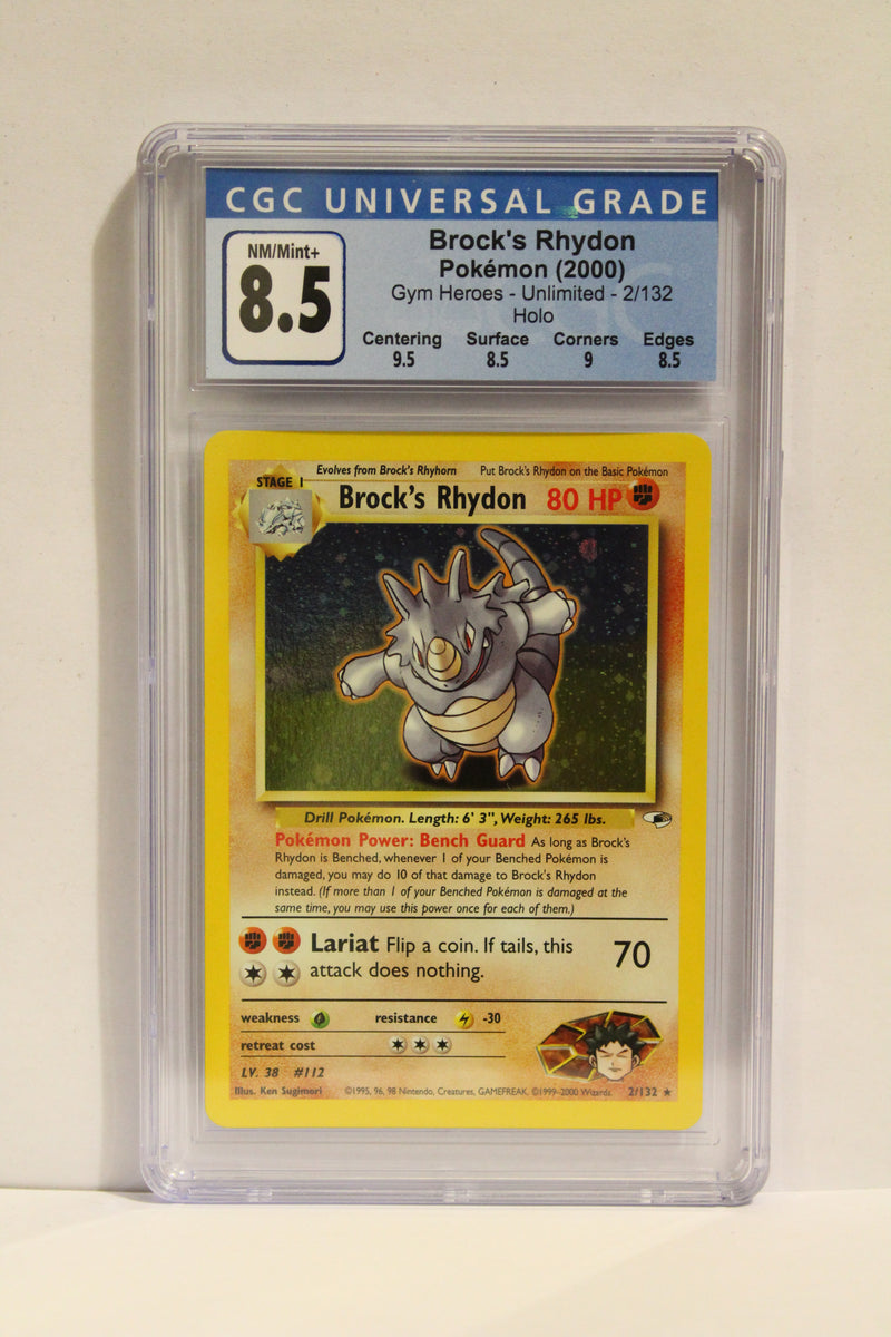 Brock's Rhydon (2/132) Unlimited Holo Rare [Gym Heroes] CGC 8.5