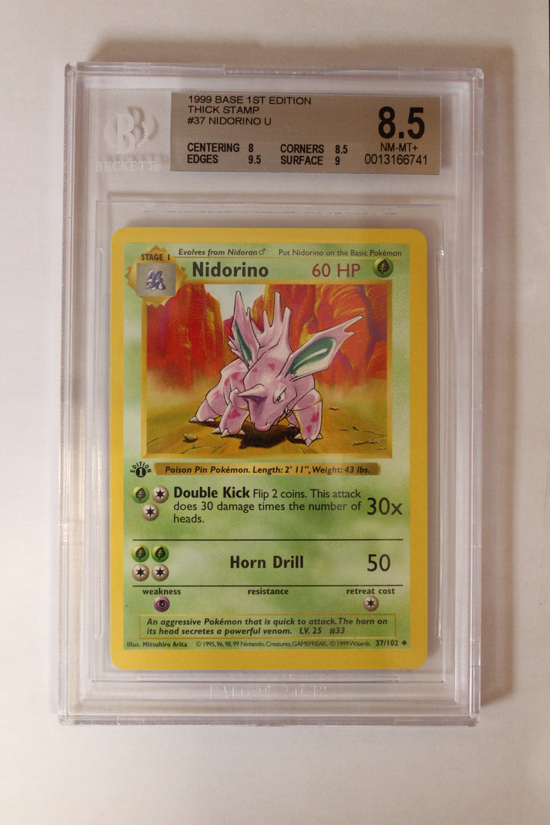 Nidorino (37/102) 1st Edition/Thick Stamp Uncommon [Base Set (Shadowless)] Beckett 8.5