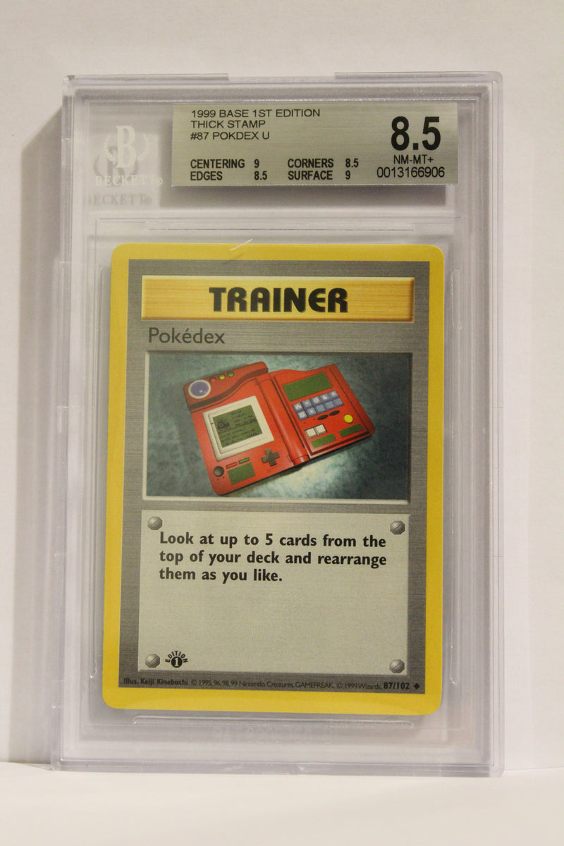 Pokedex (87/102) Thick Stamp Uncommon [Base Set 1st Edition] Beckett 8.5