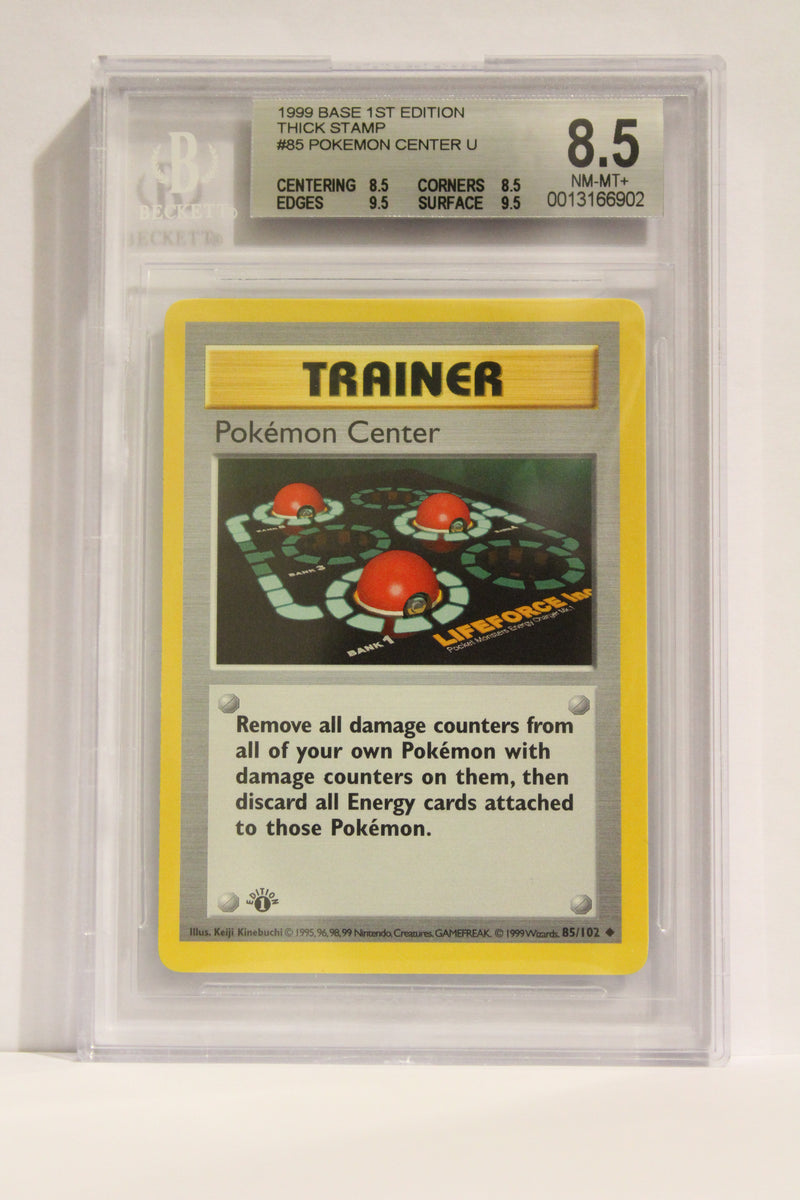 Pokemon Center (85/102) Thick Stamp Uncommon [Base Set 1st Edition] Beckett 8.5