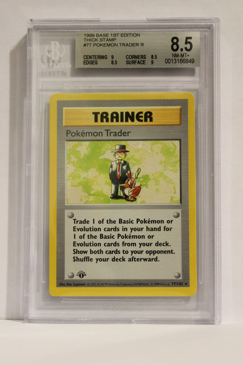 Pokemon Trader (77/102) Thick Stamp Rare [Base Set 1st Edition] Beckett 8.5