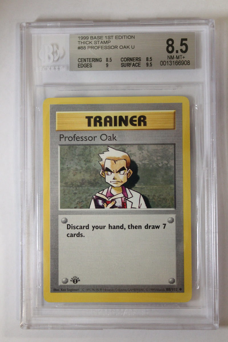 Professor Oak (88/102) Thick Stamp Uncommon [Base Set 1st Edition] Beckett 8.5