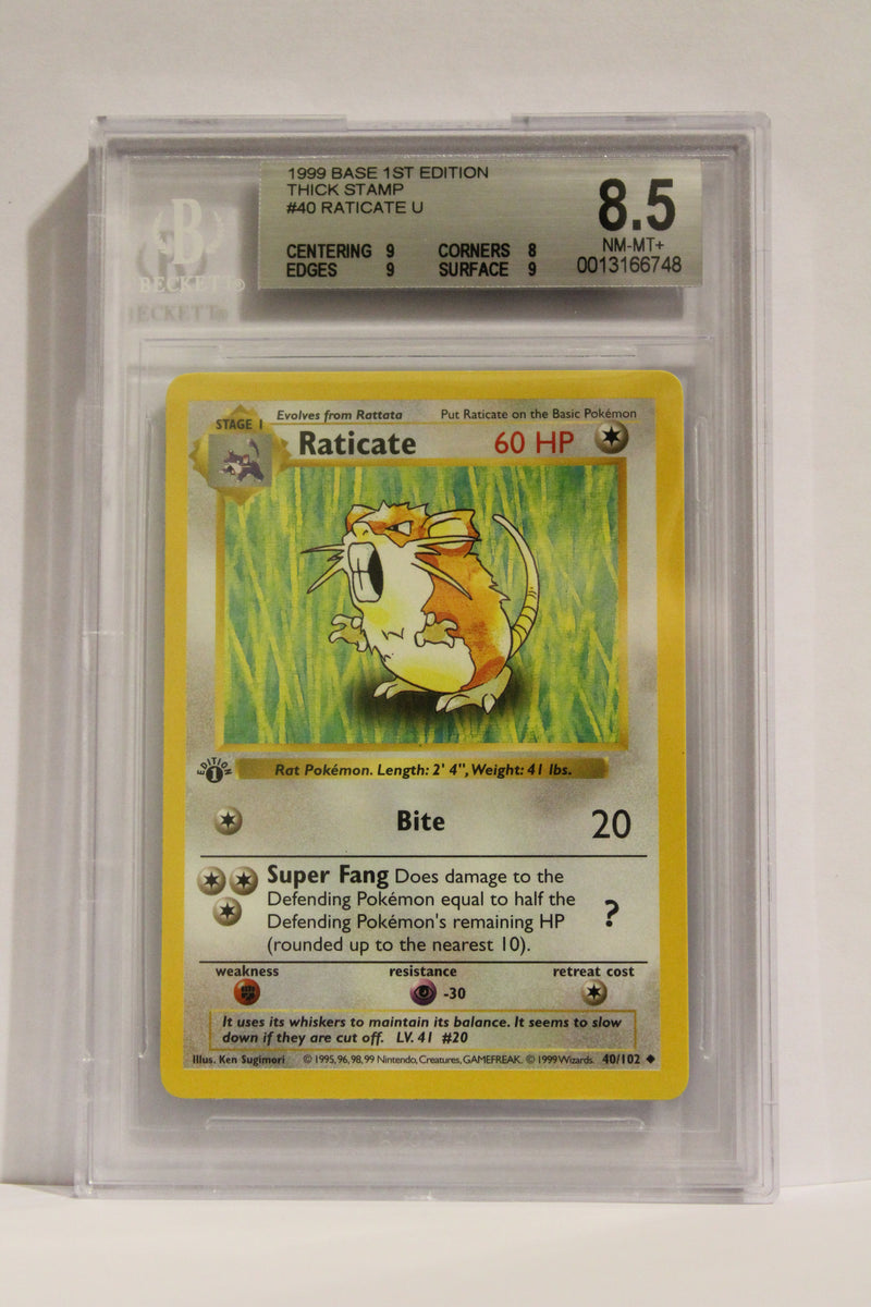 Raticate (40/102) 1st Edition/Thick Stamp Uncommon [Base Set (Shadowless)] Beckett 8.5